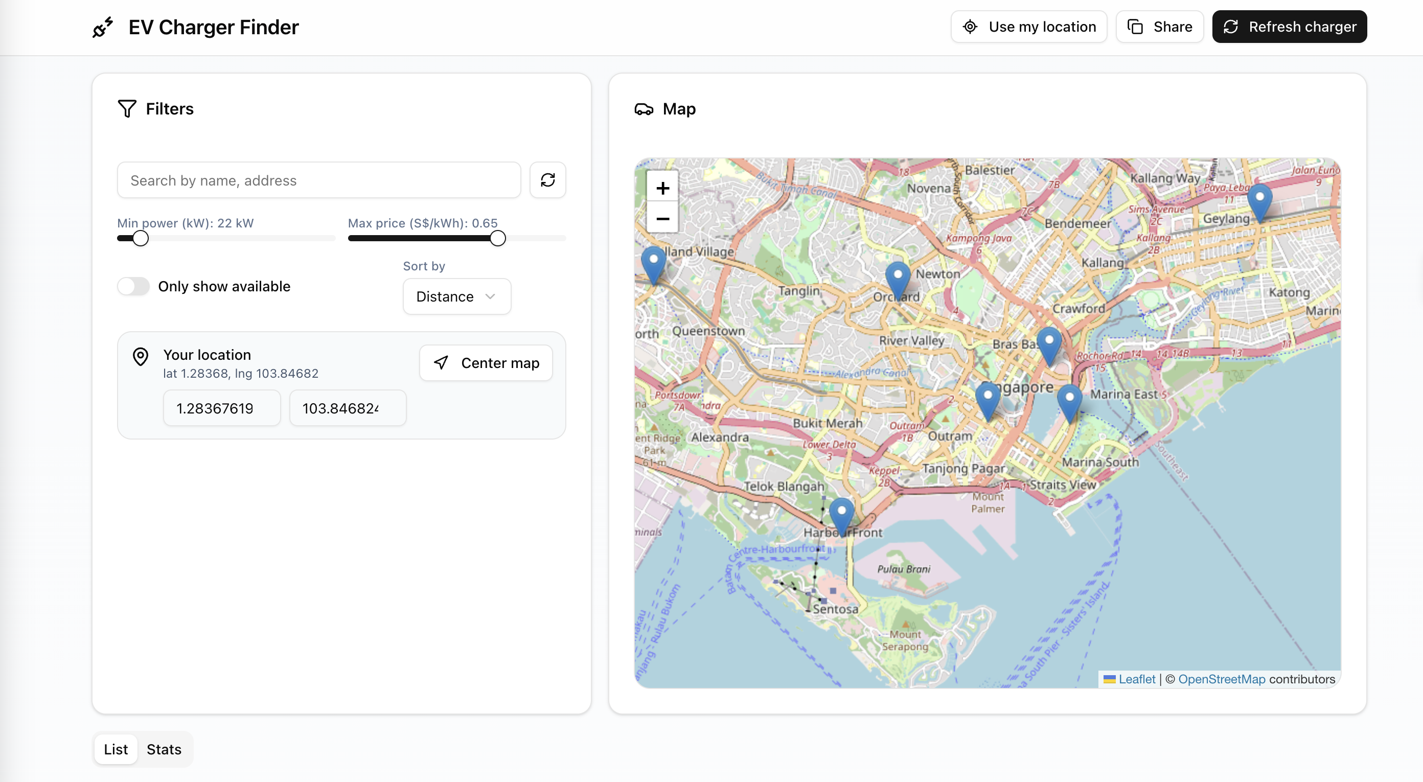 EV Charger Location Using Redis GeoSpatial Module Demo
